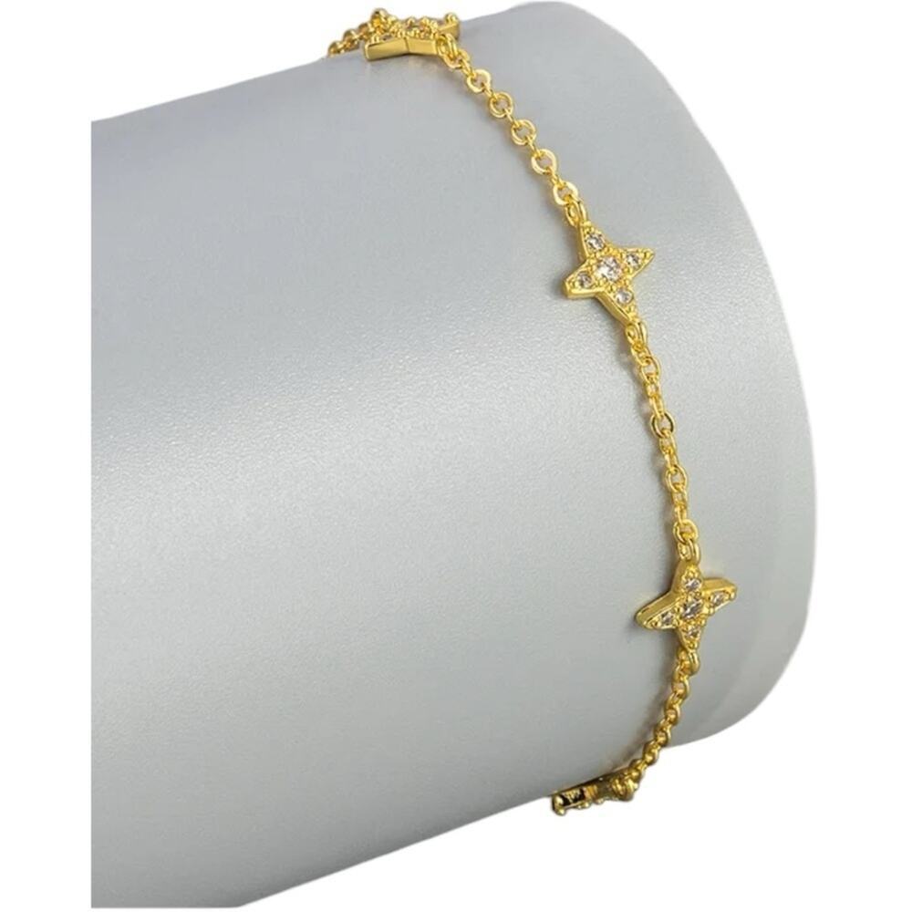 Gold Plated Clover Leaf Bracelet with CZ Accents